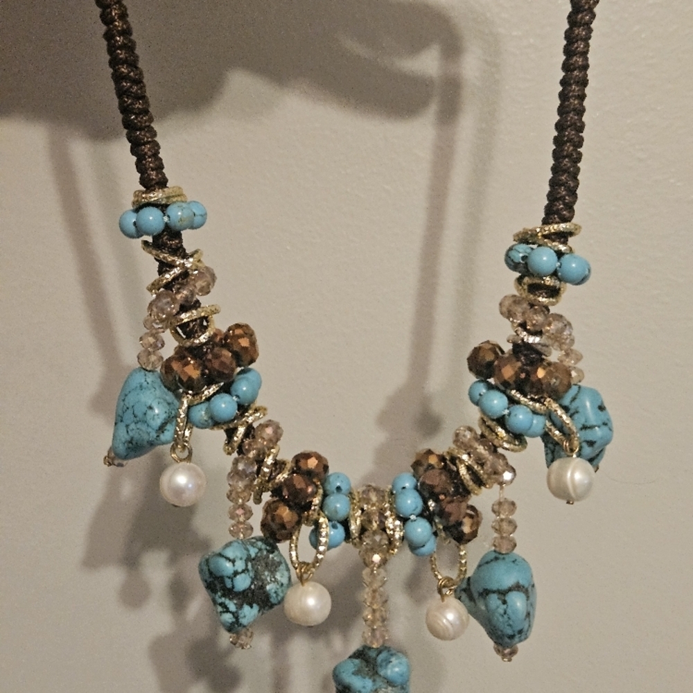 Elegant Turquoise and Brown Beaded Necklace
